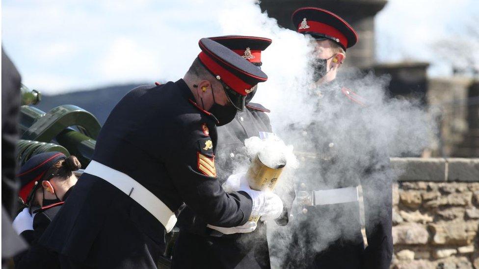 The Death Gun Salute was fired by the 105th Regiment Royal Artillery to mark the passing of Prince Philip