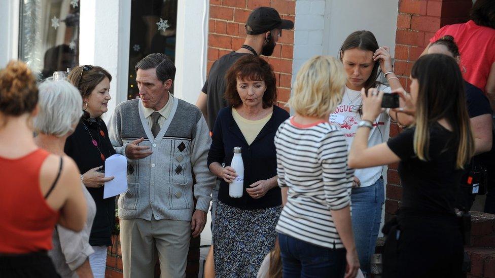 The cast have taken over a street in Barry