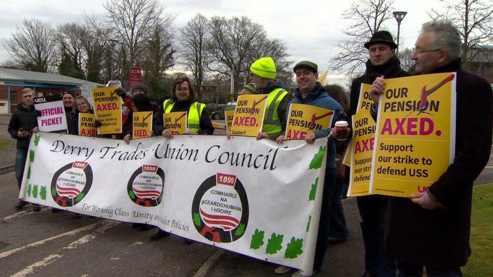 Staff also protested outside Ulster University's Magee Campus