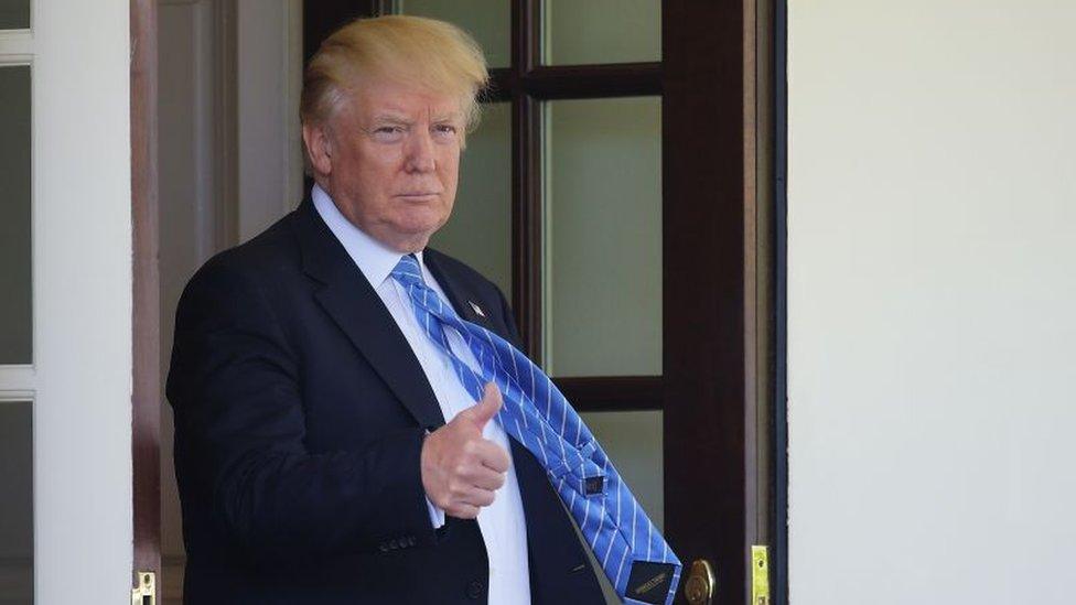 President Donald Trump gives the thumbs-up at the White House.