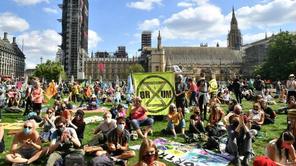 Protesters gathered in Westminster to urge the government to prepare for a 'climate crisis'.