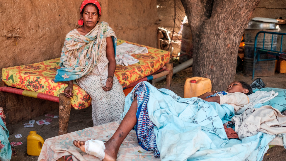 A mother looking after her daughter who was wounded in shelling on Humera, Ethiopia - 22 November 2020