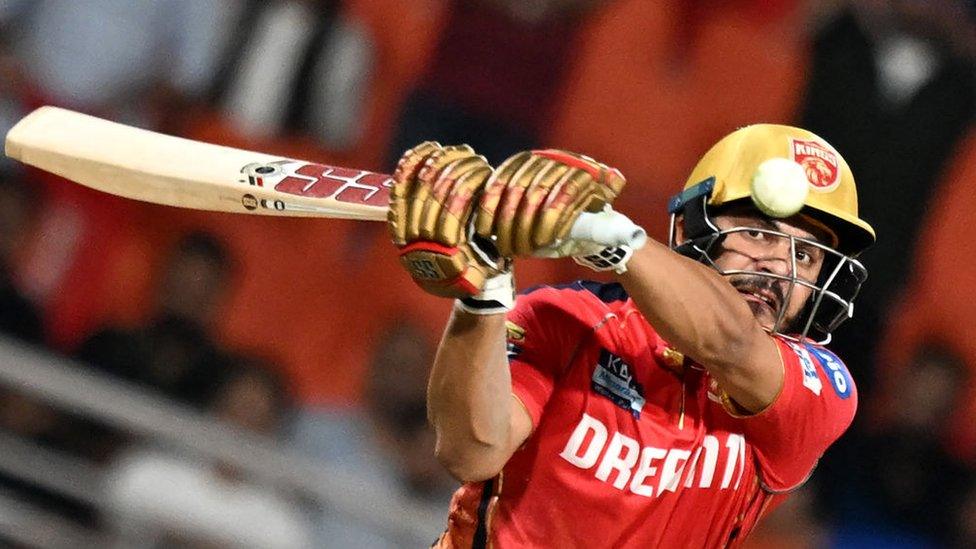 Punjab Kings' Ashutosh Sharma plays a shot during the Indian Premier League (IPL) Twenty20 cricket match between Punjab Kings and Sunrisers Hyderabad at the Maharaja Yadavindra Singh International Cricket Stadium in Mohali on April 9, 2024.