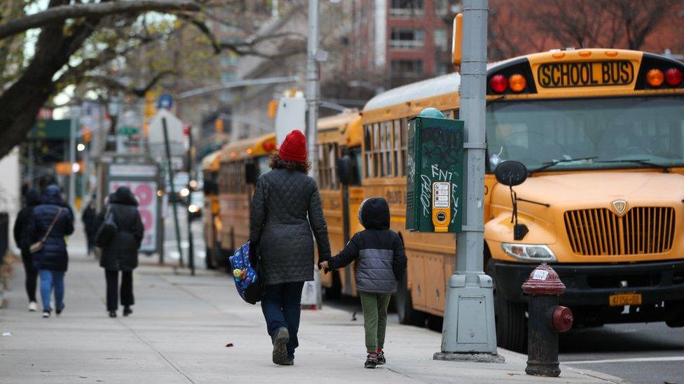 Yellow school bus New York City.