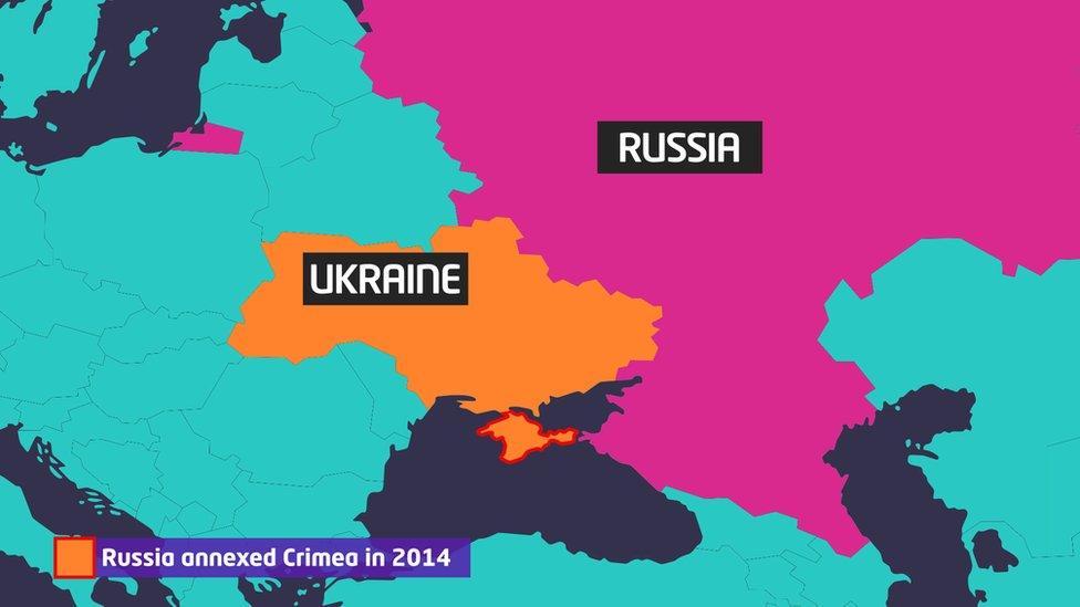 A map showing Russia and Ukraine