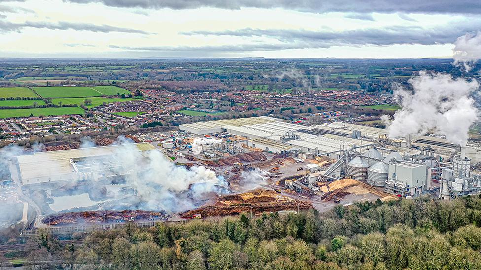 aerial photo of factory fire