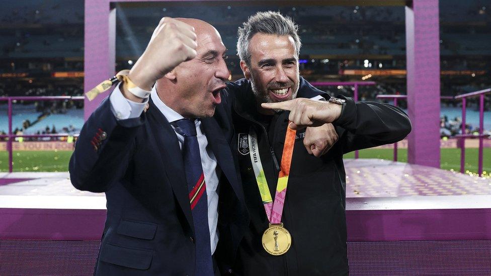 Luis Rubiales and Jorge Vilda celebrating together