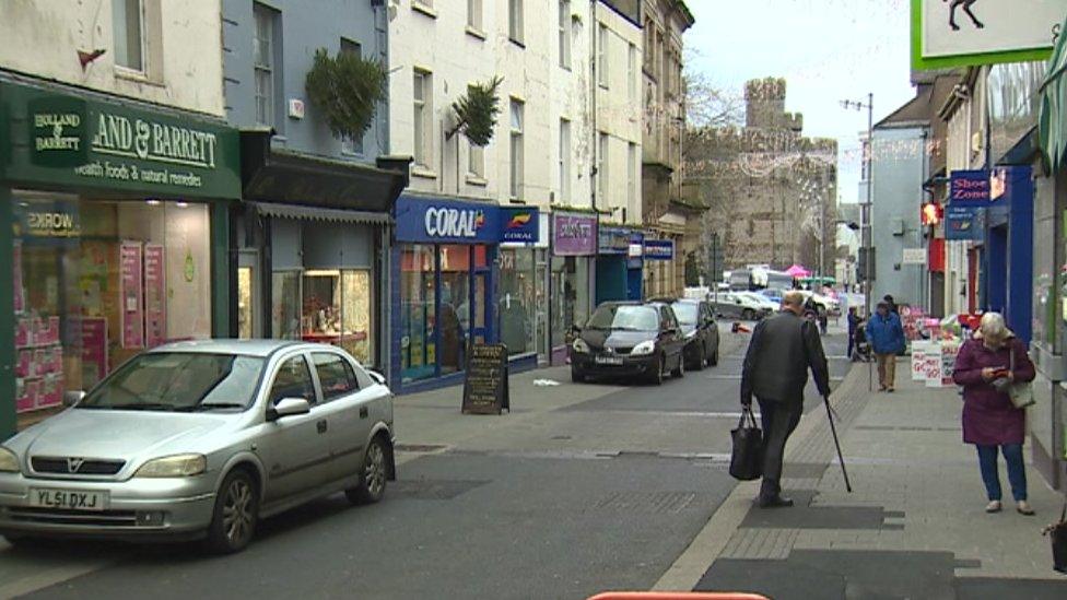 A high street in Caernarfon