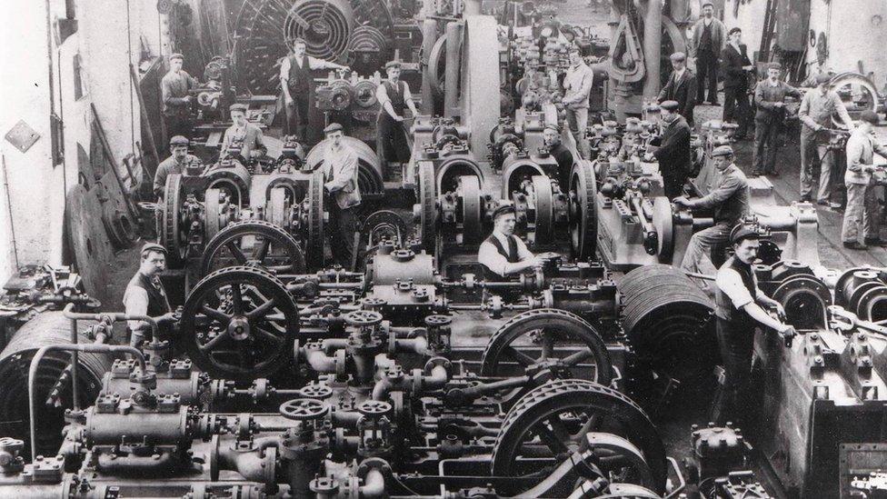 Workers in the foundry in the early 20th Century