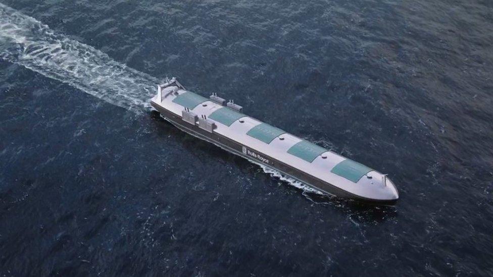 Still from video showing drone cargo ship graphic