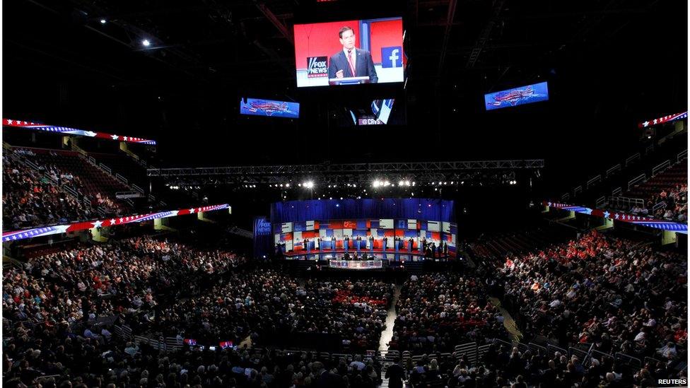 The debate stage in Cleveland