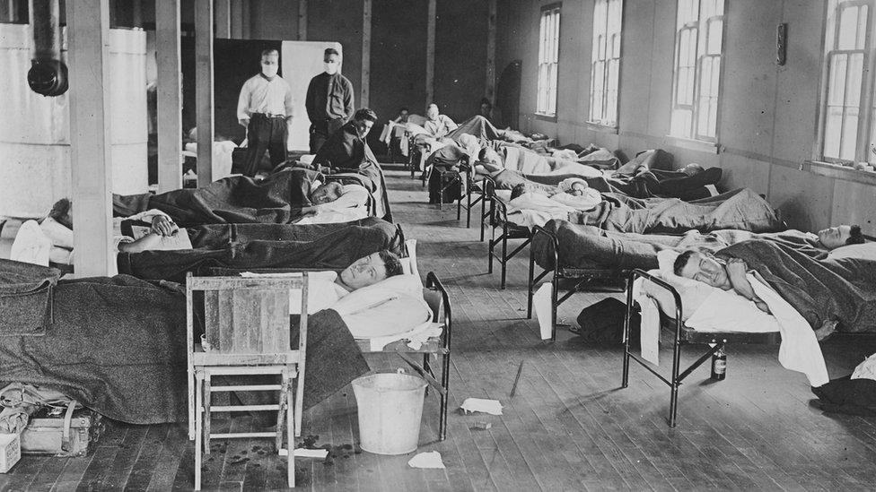 Spanish flu patients in US barracks hospital in Colorado in 1918