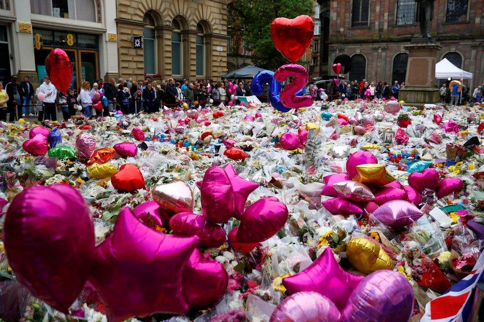 St Ann's Square fileld with tributes to Manchester Arena attack victims