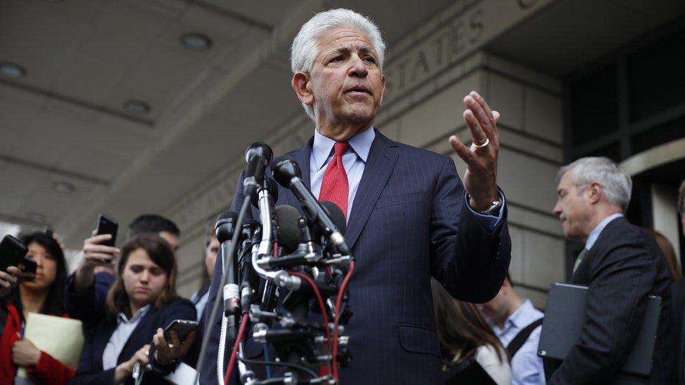 Daniel Petrocelli, lead attorney for AT&T and Time Warner, speaks with the media outside the U.S. District Court on June 12, 2018 in Washington, DC.