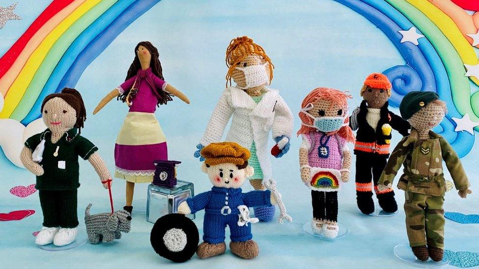 Knitted and sewn models of key workers