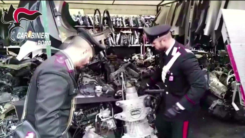 Police inspect engine parts in video released by Rome police