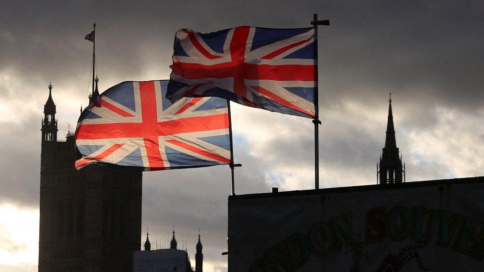 UK flags outside Parliament