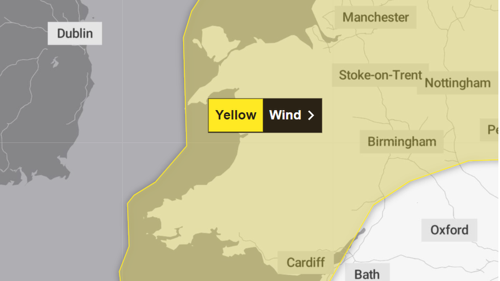 weather map showing wind warning