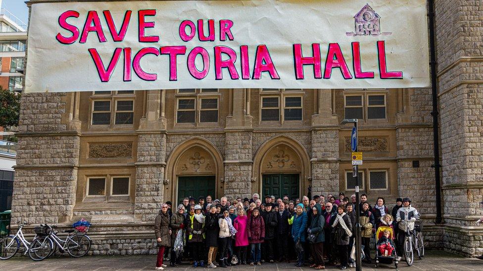 Campaigners outside Victoria Hall