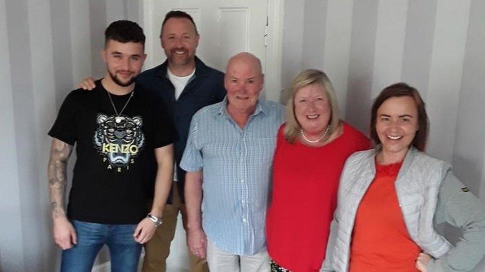 The couple with their son Adrian, daughter Karen and their grandson Bradley (far left)