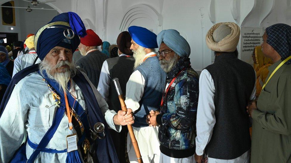 Sikh pilgrims visit the Shrine of Baba Guru Nanak Dev