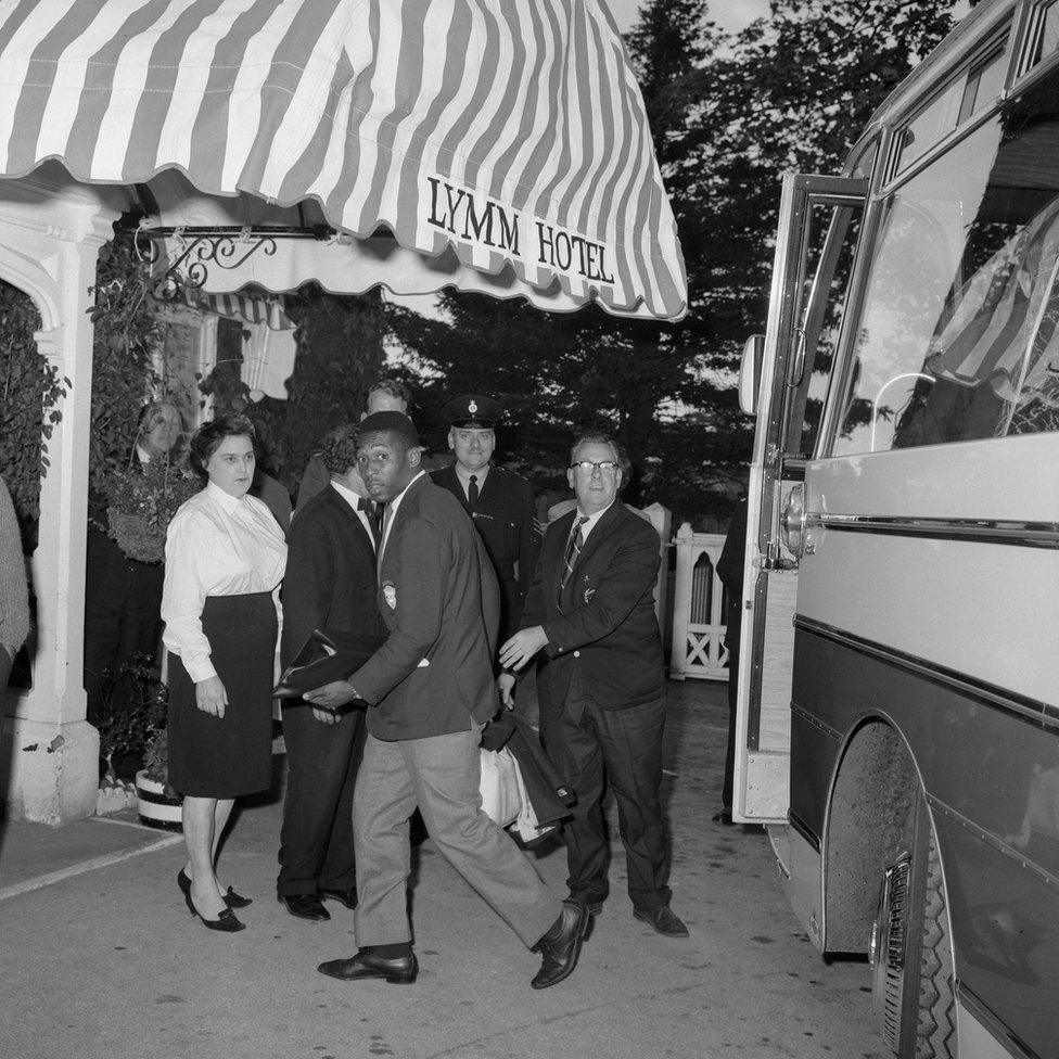Pele arrives at the Lymm Hotel
