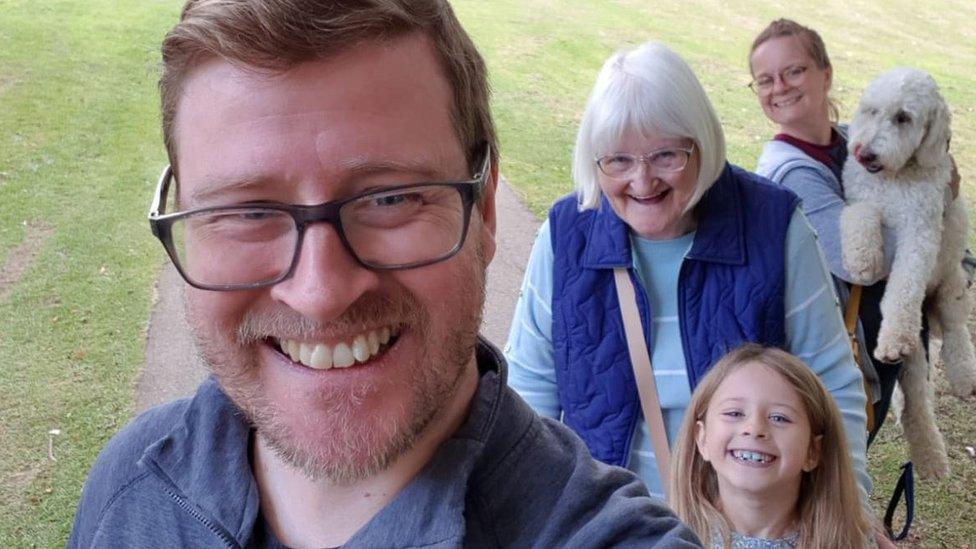 Martin Smith with mum Helen, wife Natalie and daughter Emily