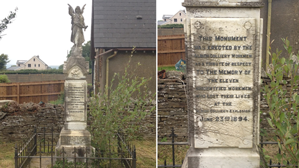 Memorial at St Mabon's Church, Nelson, to the 11 unidentified men killed in the 1894 explosion