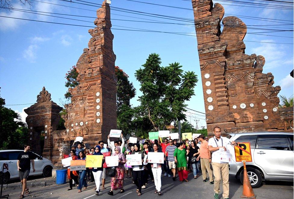 Protesters seen on the island of Bali