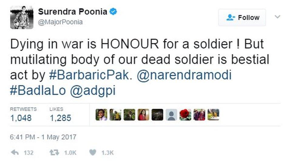 Dying in war is HONOUR for a soldier ! But mutilating body of our dead soldier is bestial act by #BarbaricPak. @narendramodi #BadlaLo @adgpi