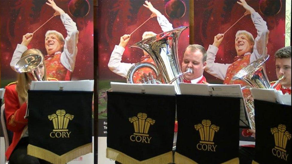 The Cory band playing at the launch in Cardiff