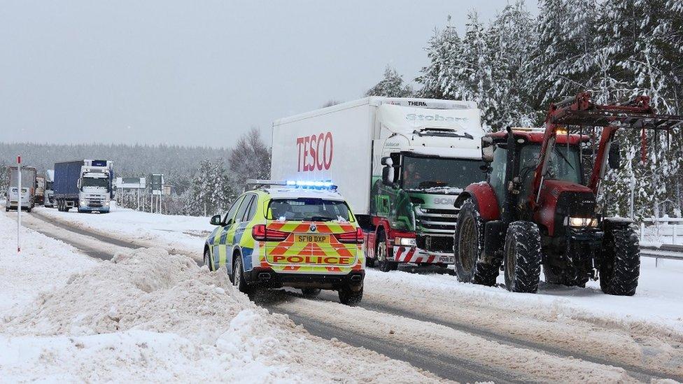 Snow on A9 in Highlands