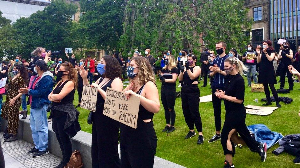 Protesters at Black Lives Matter event in Edinburgh