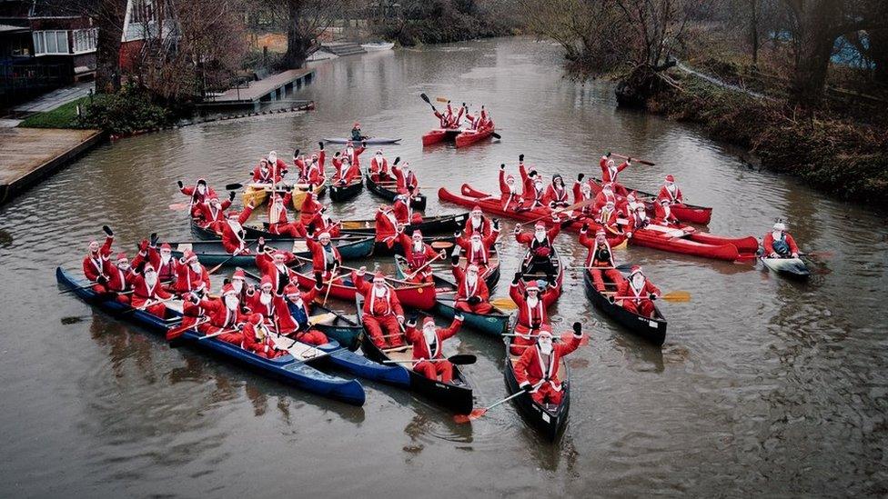 Santa paddle at Leicester Outdoor Pursuits Centre