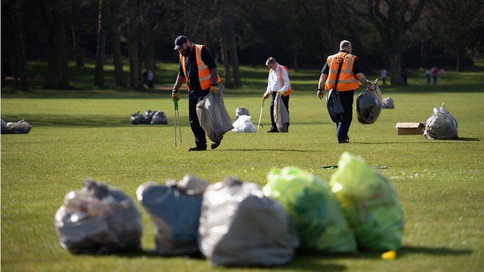 Council workers clearing up in Cannon Hill Park, Birmingham,