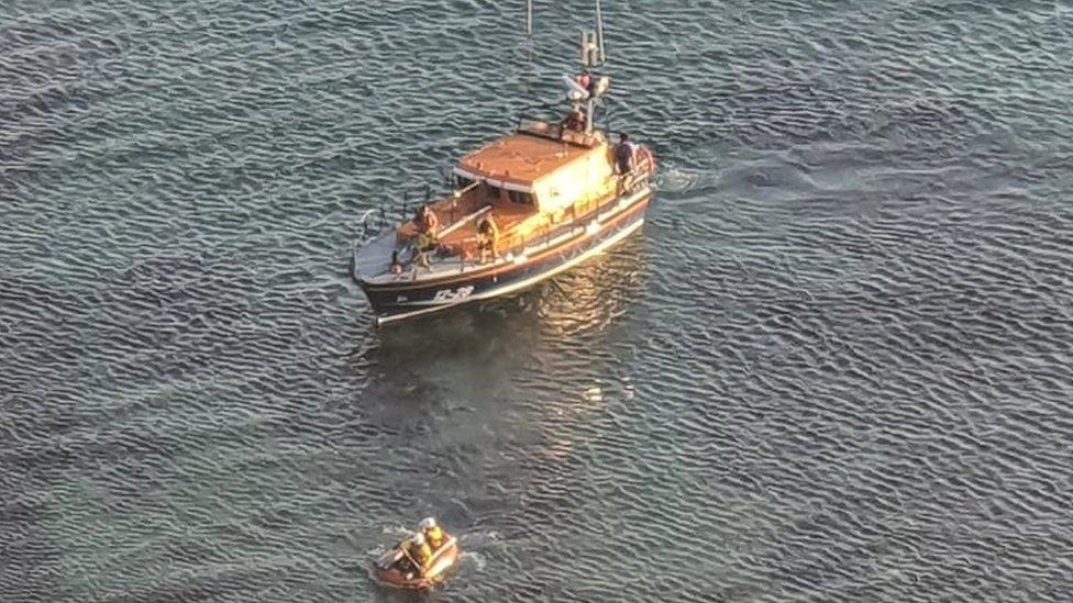 Peel Lifeboat on the water at Niarbyl