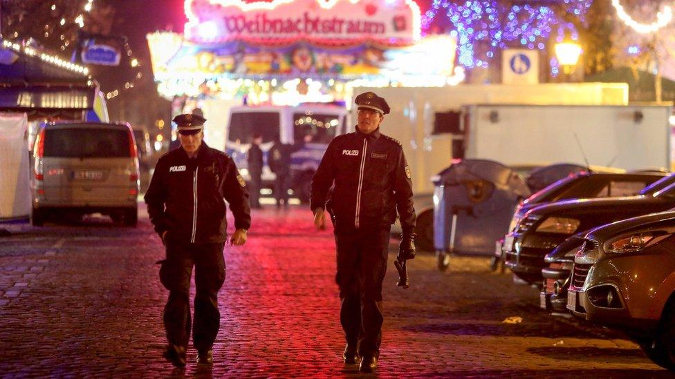 police on patrol outside Potsdam Christmas market