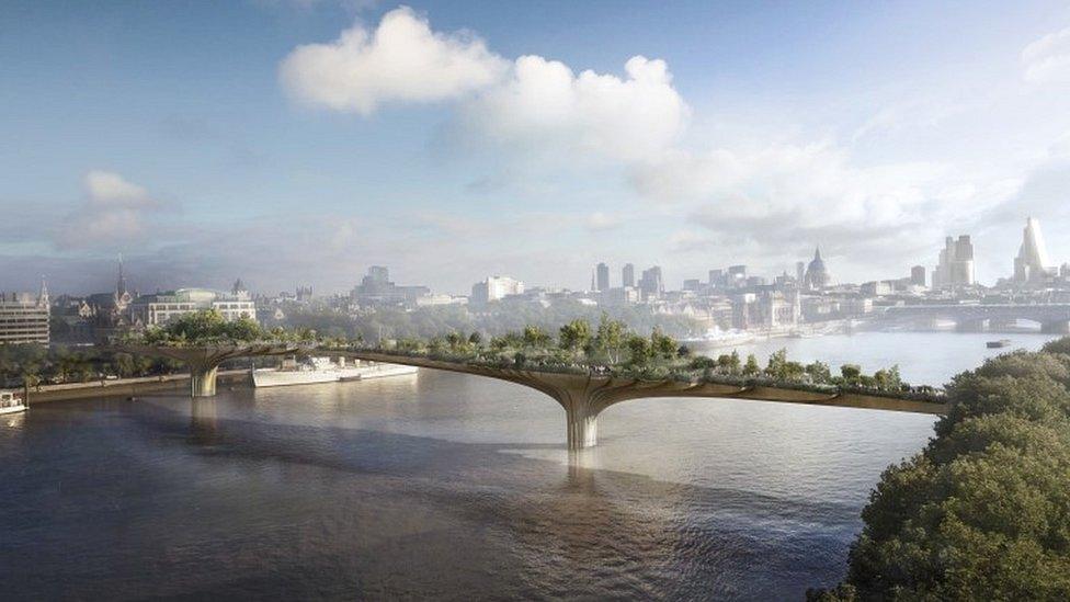 Artists impression of the proposed Garden Bridge over the River Thames