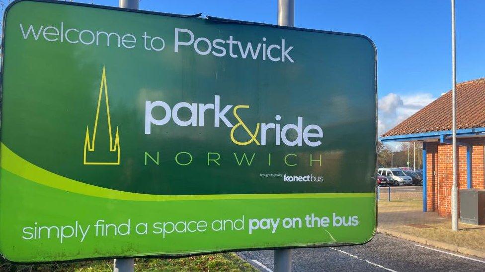 Traffic sign outside Postwick Park and Ride