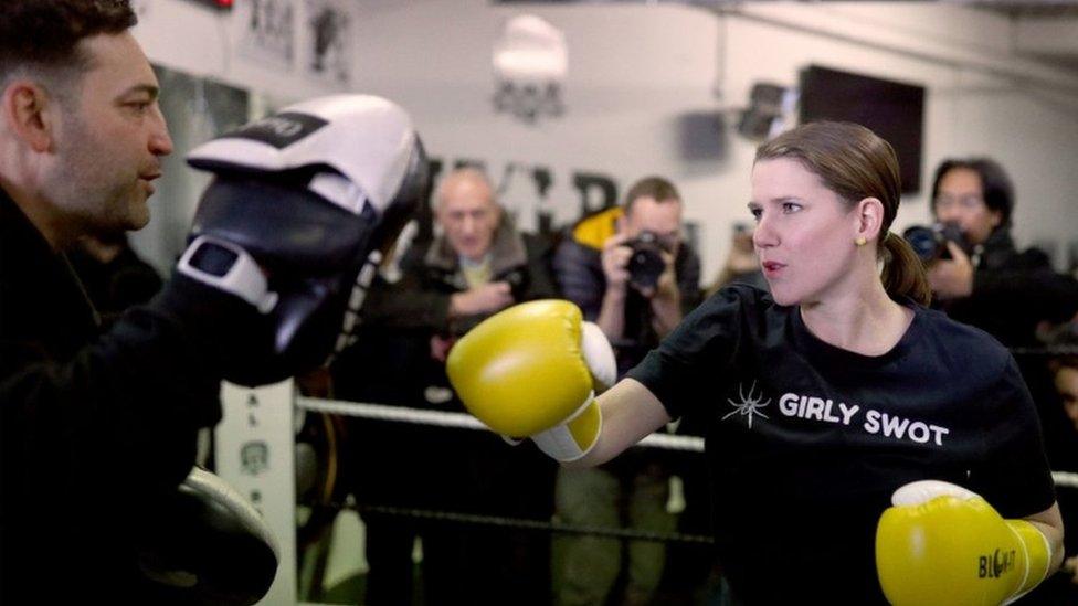 Jo Swinson during visit to gym in north London