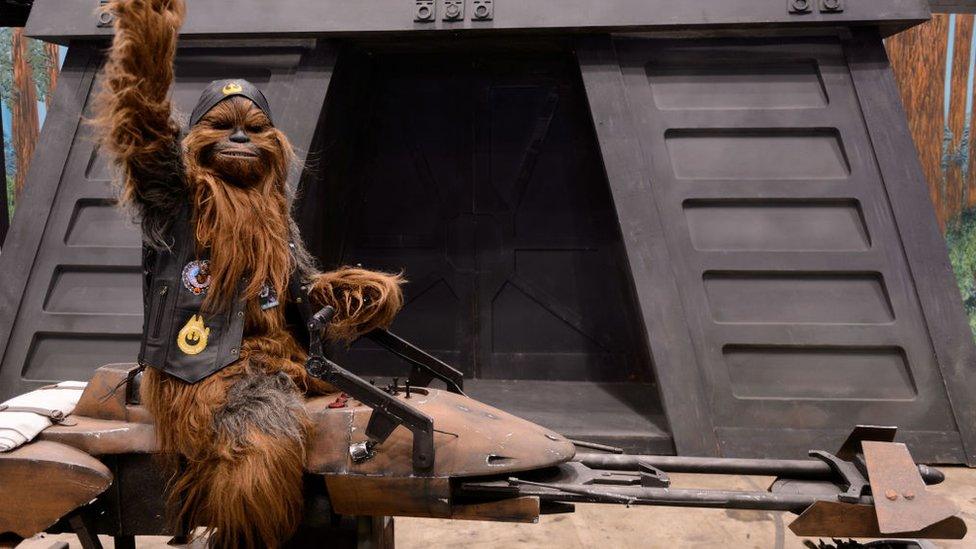 A cosplayer dressed as Chewbacca attends Star Wars Celebration at McCormick Place Convention Center on April 15, 2019 in Chicago, Illinois