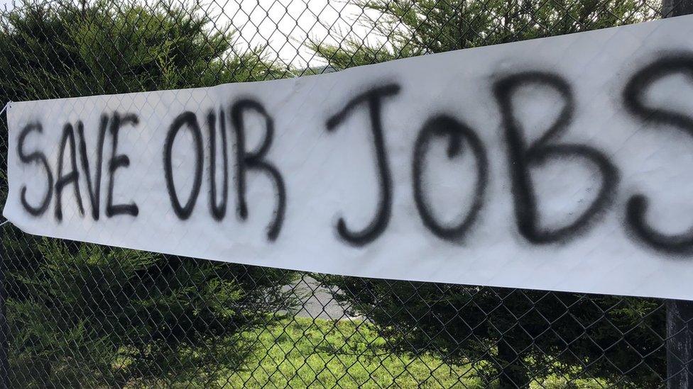 A banner at the protest in Ballymena