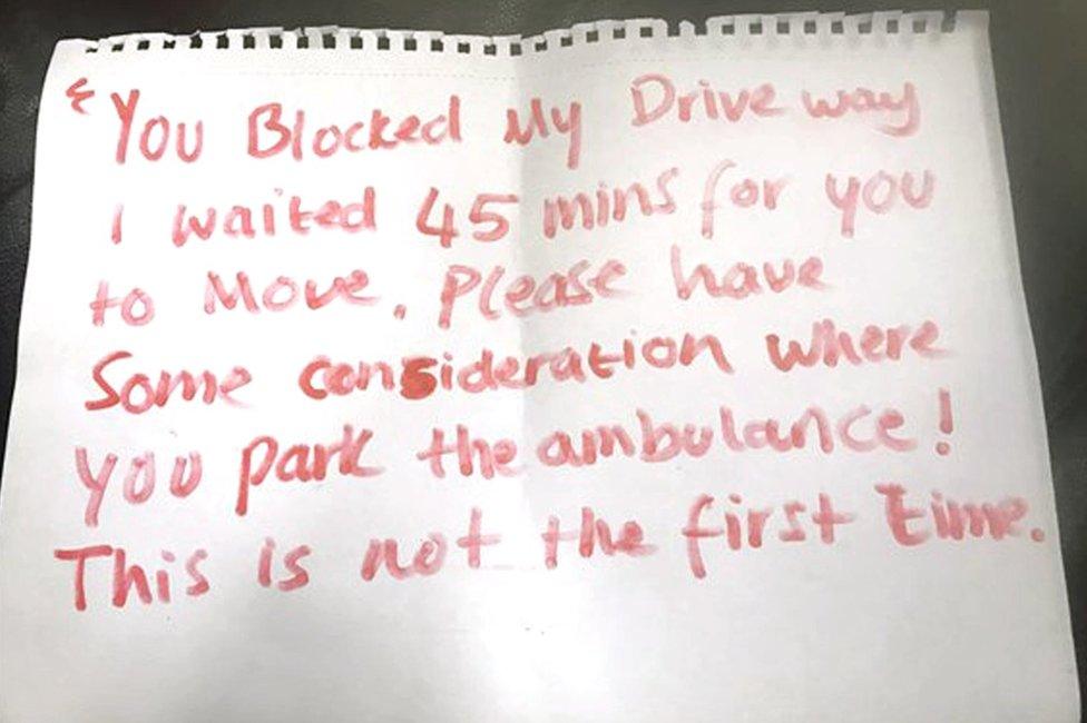 Note left on ambulance