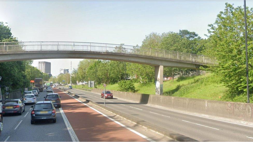 The pedestrian bridge over the M32 at Newfoundland way