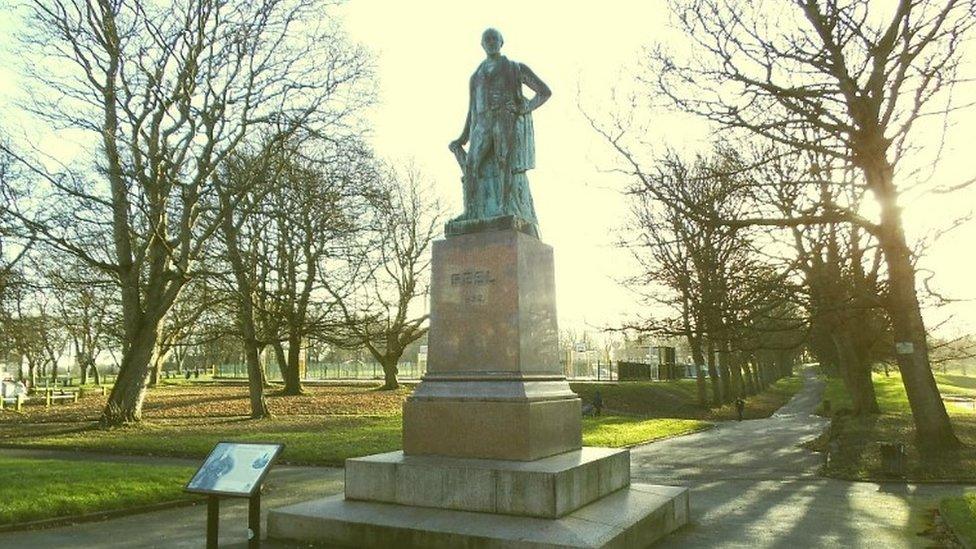 Statue of Sir Robert Peel in Woodhouse Moor, Hyde Park in Leeds