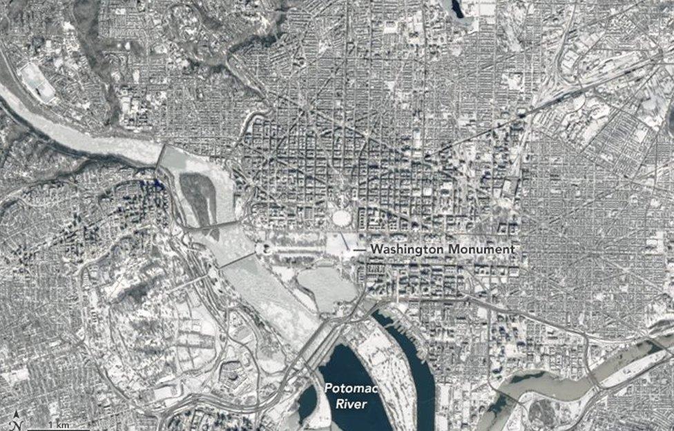 Washington DC's snow, seen from space