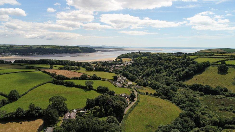 An aerial picture of Llansteffan, Carmarthenshire