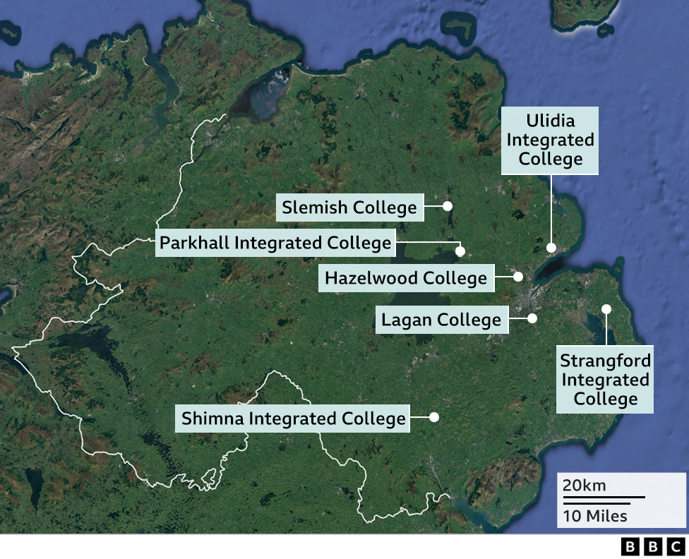 map showing oversubscribed integrated post-primary schools