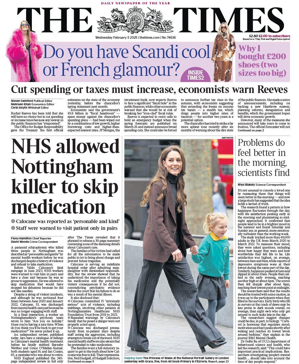 The Times front page with headline: NHS allowed Nottingham killer to skip medication