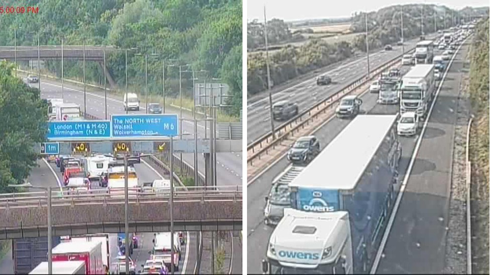 A composite picture showing traffic on the M5 at junction one and at junction seven